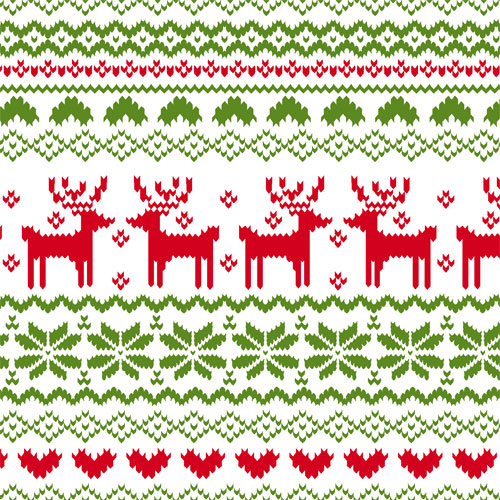 Half Yard Red Green FairIsle Reindeer Pattern on White Cotton Jersey Blend Knit Fabric