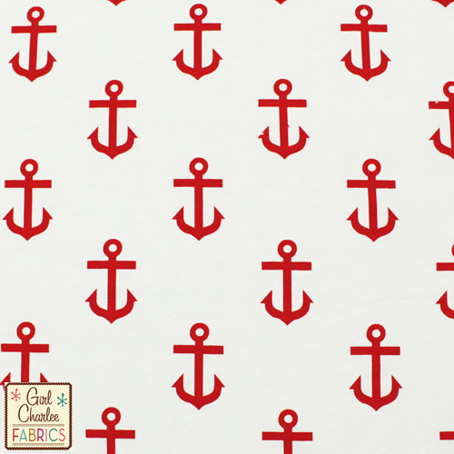 Anchors Away Poppy Red Cotton Jersey Blend Knit Fabric