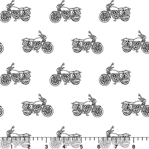 Vintage Motorcycle on White Cotton Spandex Knit Fabric