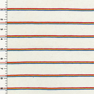 Small Rainbow Retro Stripe on Cream Cotton Jersey Knit Fabric