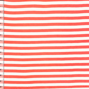 Coral Pink and White Stripe Cotton Jersey Blend Knit Fabric