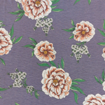 Pink White Mum Floral on Purple Cotton Slub Jersey Blend Knit Fabric