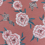 Pink White Mum Floral on Marsala Cotton Slub Jersey Blend Knit Fabric