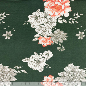 Silhouettes Floral on Pine Cotton Jersey Blend Knit Fabric