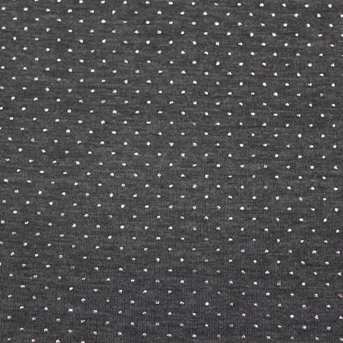 Silver Pin Dots on Charcoal Gray Cotton Lycra Knit Fabric
