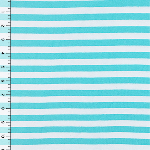 Aqua Blue White Small Stripe Cotton Spandex Knit Fabric
