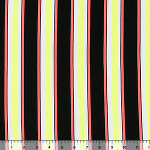 Neon Yellow Orange Black Vertical Stripe Double Brushed Jersey Spandex Blend Knit Fabric