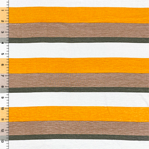 Half Yard Beige Olive Gold Stripe Cotton Jersey Spandex Blend Knit Fabric