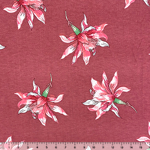 Big Fuchsia Lily Floral on Dusty Marsala Cotton Jersey Spandex Blend Knit Fabric