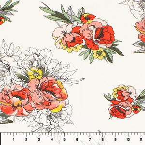 Partial Colored Sketched Floral Cotton Jersey Spandex Blend Knit Fabric