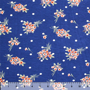 Peach Floral Bouquets Dot on Royal Cotton Jersey Spandex Blend Knit Fabric
