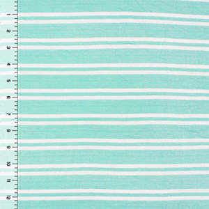 Aqua Small White Stripes Cotton Jersey Spandex Blend Knit Fabric