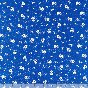 White Floral Dots on Royal Blue Double Brushed Jersey Spandex Blend Knit Fabric