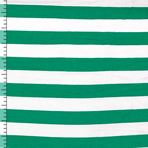 Grass Green and White Stripe Cotton Spandex Knit Fabric
