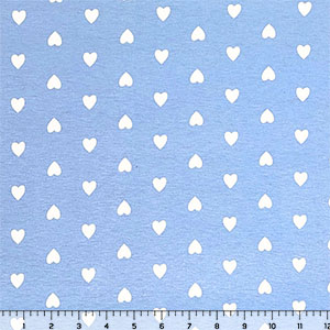 White Hearts on Sky Blue Cotton Jersey Spandex Blend Knit Fabric