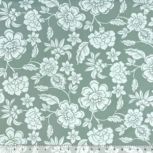 Aloha Floral Silhouettes on Dusty Sage Double Brushed Jersey Spandex Blend Knit Fabric