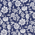 Aloha Floral Silhouettes on Dusty Navy Double Brushed Jersey Spandex Blend Knit Fabric