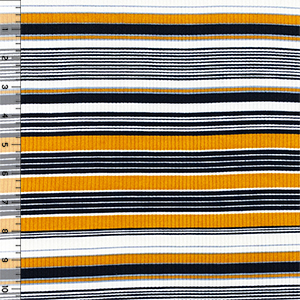 Mustard Gray Black Retro Stripe Jersey Spandex Blend Ribbed Knit Fabric