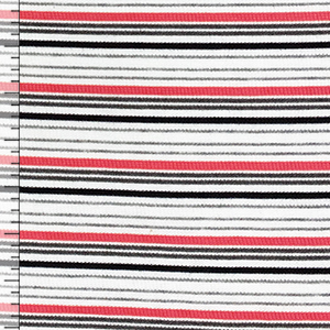 Coral Pink Gray Black Retro Stripe Jersey Spandex Blend Ribbed Knit Fabric