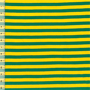 Green and Gold Stripe Cotton Jersey Ribbed Knit Fabric