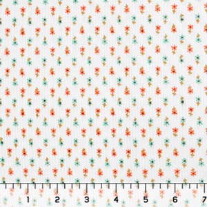 Coral Aqua Calico Floral Baby Rib Jersey Blend Ribbed Knit Fabric
