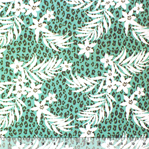Tropical Leopard on Spearmint Wide Rib Jersey Spandex Blend Ribbed Knit Fabric