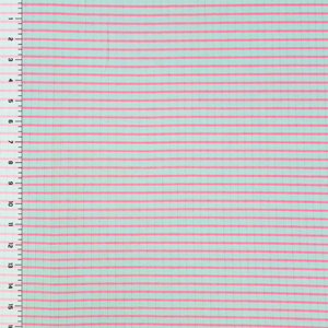 Small Pink Stripe on Light Blue Wide Ribbed Knit Fabric