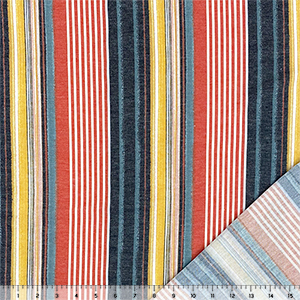Red Mustard Black Vertical Multi Stripe French Terry Blend Knit Fabric