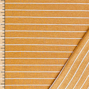 Half Yard White Pinstripe on Gold Ribbed French Terry Blend Knit Fabric