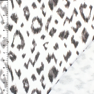 Scribbled Gray Leopard Animal Spots on White French Terry Knit Fabric