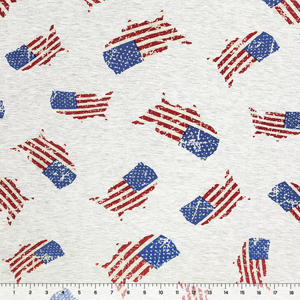 Vintage Stamped American Flags on Heather Gray French Terry Blend Knit