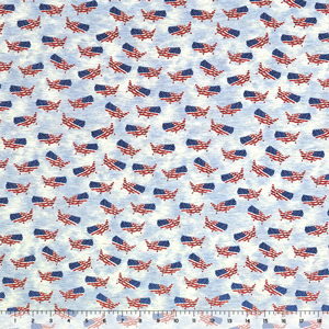 Small Stamped American Flags on Clouds French Terry Blend Knit