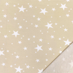 Tossed White Stars on Light Beige French Terry Blend Knit