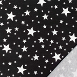Tossed White Stars on Black French Terry Blend Knit