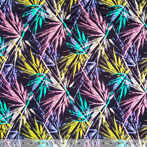 Disco Palm Leaves on Black Tropical DTY Single Spandex Knit Fabric