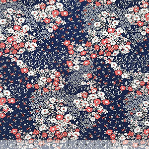 Coral White Trellis Floral on Navy DTY Single Spandex Knit Fabric
