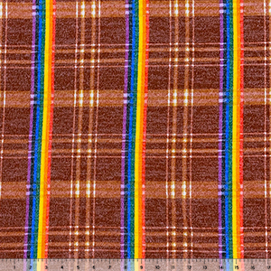 Rust Red Rainbow Stripe Plaid Hacci Sweater Knit Fabric