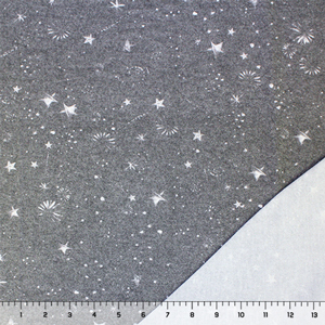 White Galaxy Stars on Heather Gray Brushed Hacci Sweater Knit Fabric