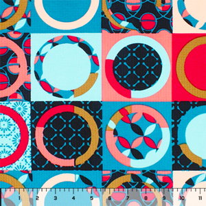 Fuchsia Teal Mod Circle Squares Liverpool Bullet Double Knit Fabric