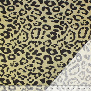 Half Yard Black Leopard Spots on Light Olive French Terry Blend Knit Fabric