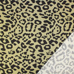Black Leopard Spots on Light Olive French Terry Blend Knit Fabric