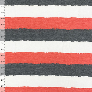 Denim Black Red Painted Stripes Cotton Jersey Blend Knit Fabric