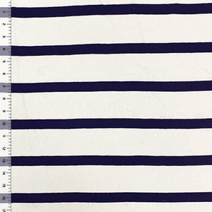 Navy and Big Cream Stripe Cotton Jersey Knit Fabric