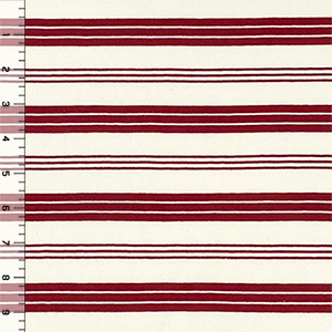 Half Yard Red Multi Stripe on Cream Cotton Jersey Knit Fabric