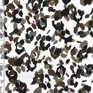 Brown Black Gray Leopard Spots on White Cotton Jersey Knit Fabric