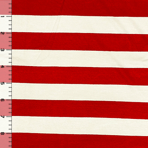 Red Cream Stripe Cotton Jersey Blend Knit Fabric