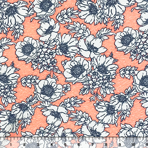 Gray Outline Floral on Neon Pink Slub Cotton Jersey Blend Knit Fabric