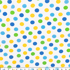 Multi Color Dots on White Cotton Jersey Blend Knit Fabric