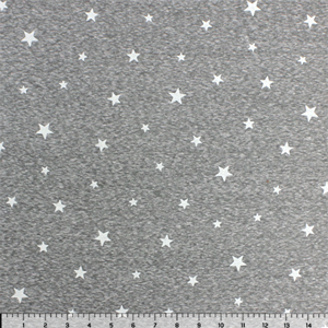 White Stars on Heather Gray Cotton Jersey Knit Fabric