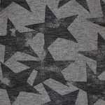 Black Stamped Stars on Charcoal Gray Cotton Jersey Blend Knit Fabric